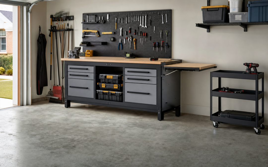 Garage Workbench Storage Setup: Folding, Rolling & Built-In